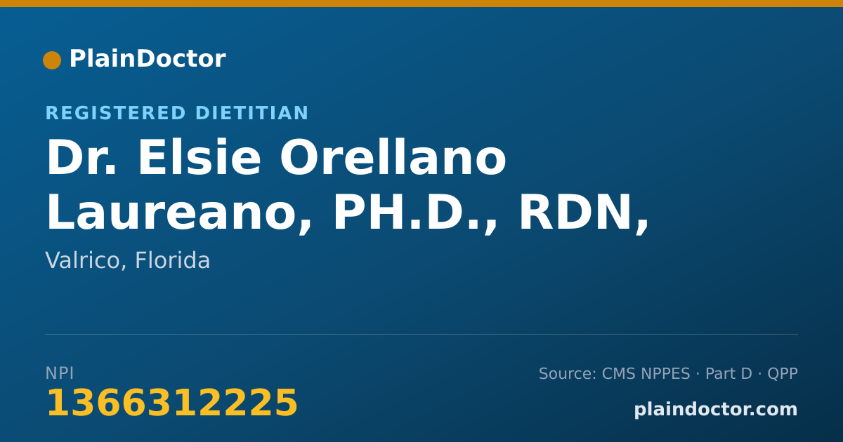 Shareable card for Elsie Orellano Laureano, PH.D., RDN, LMT - Registered Dietitian, Valrico, FL