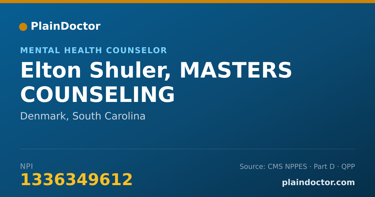 Shareable card for Elton Shuler, MASTERS COUNSELING - Mental Health Counselor, Denmark, SC