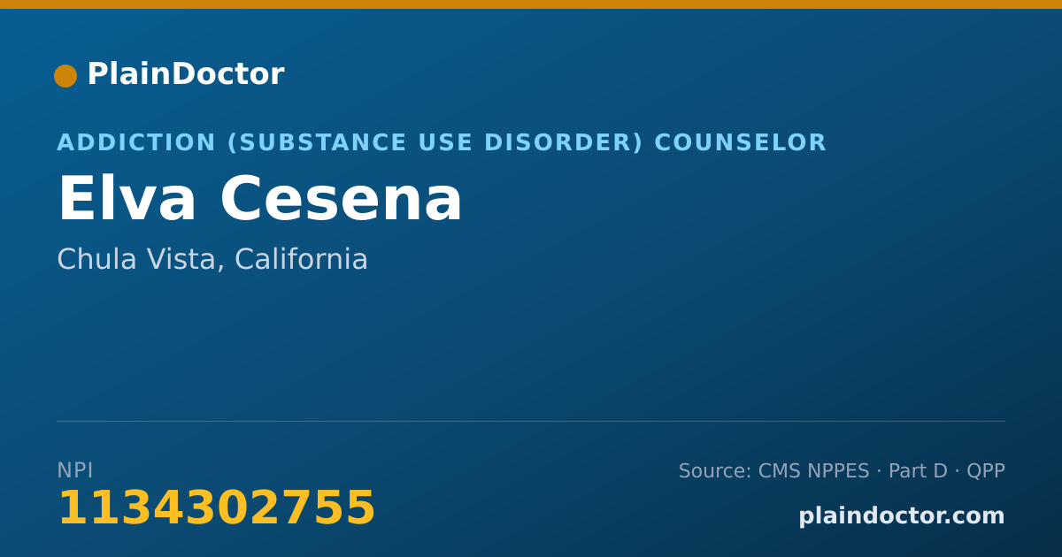 Shareable card for Elva Cesena - Addiction (Substance Use Disorder) Counselor, Chula Vista, CA