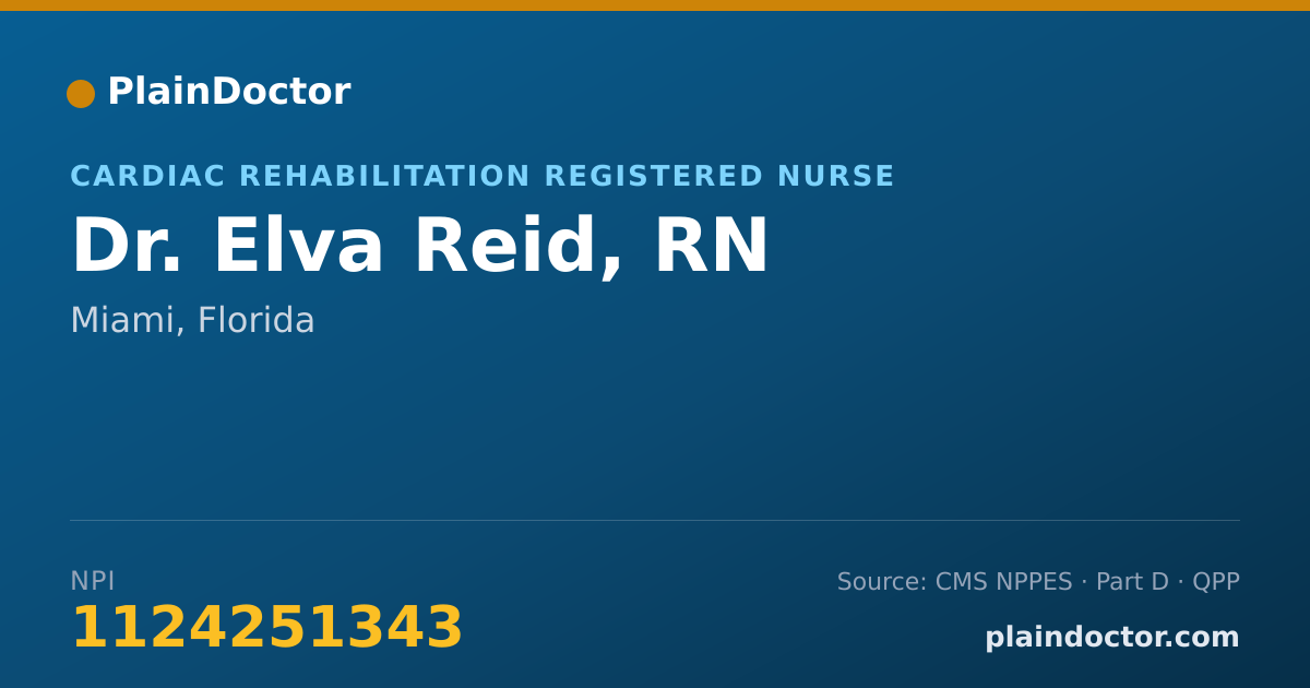 Shareable card for Elva Reid, RN - Cardiac Rehabilitation Registered Nurse, Miami, FL