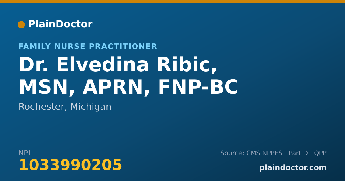 Shareable card for Elvedina Ribic, MSN, APRN, FNP-BC - Family Nurse Practitioner, Rochester, MI