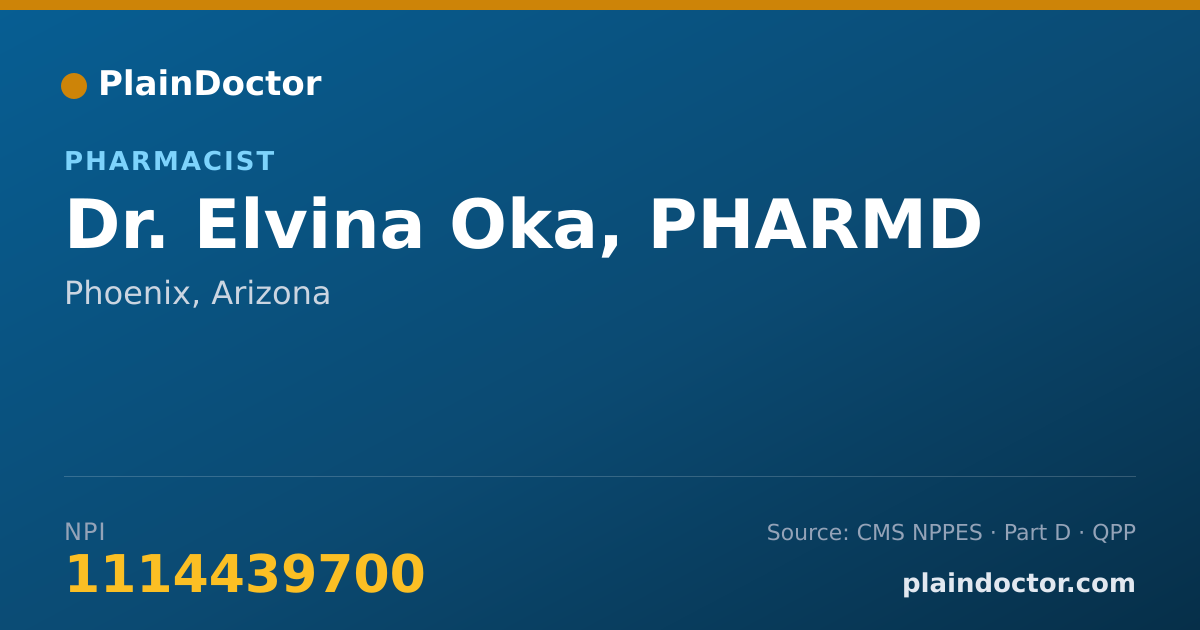 Shareable card for Elvina Oka, PHARMD - Pharmacist, Phoenix, AZ