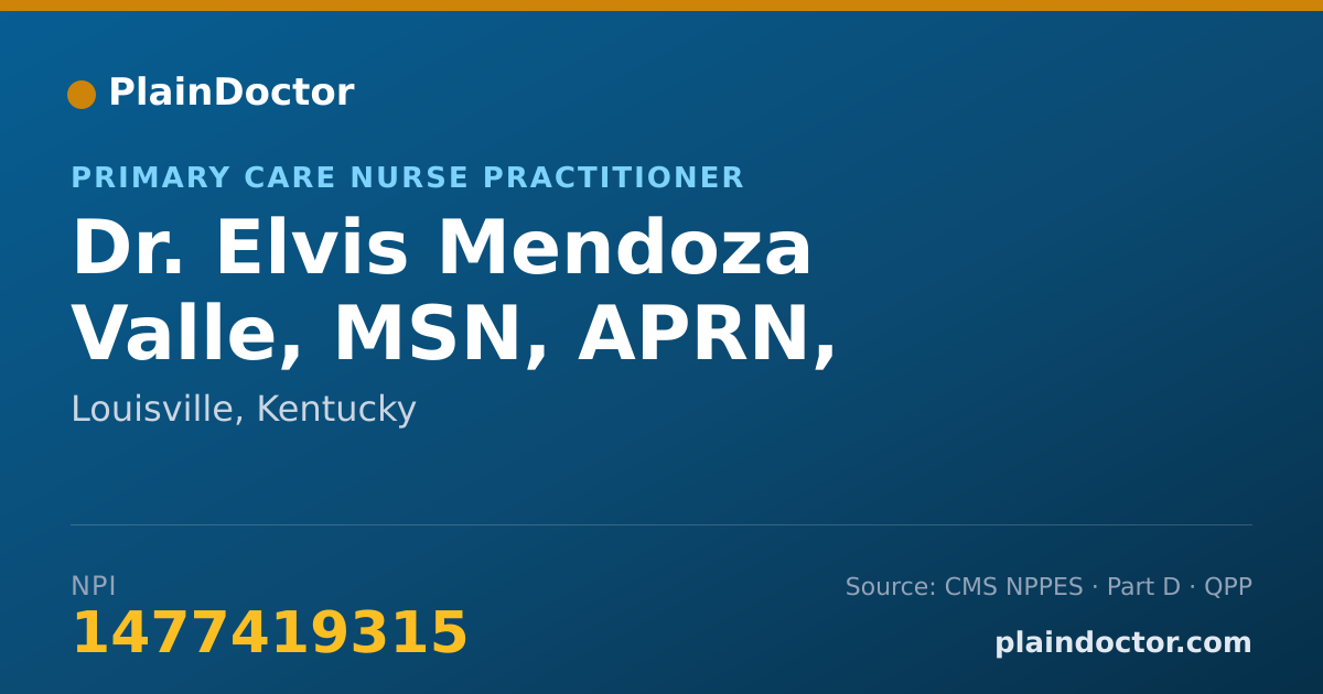 Shareable card for Elvis Mendoza Valle, MSN, APRN, AGNP-C - Primary Care Nurse Practitioner, Louisville, KY