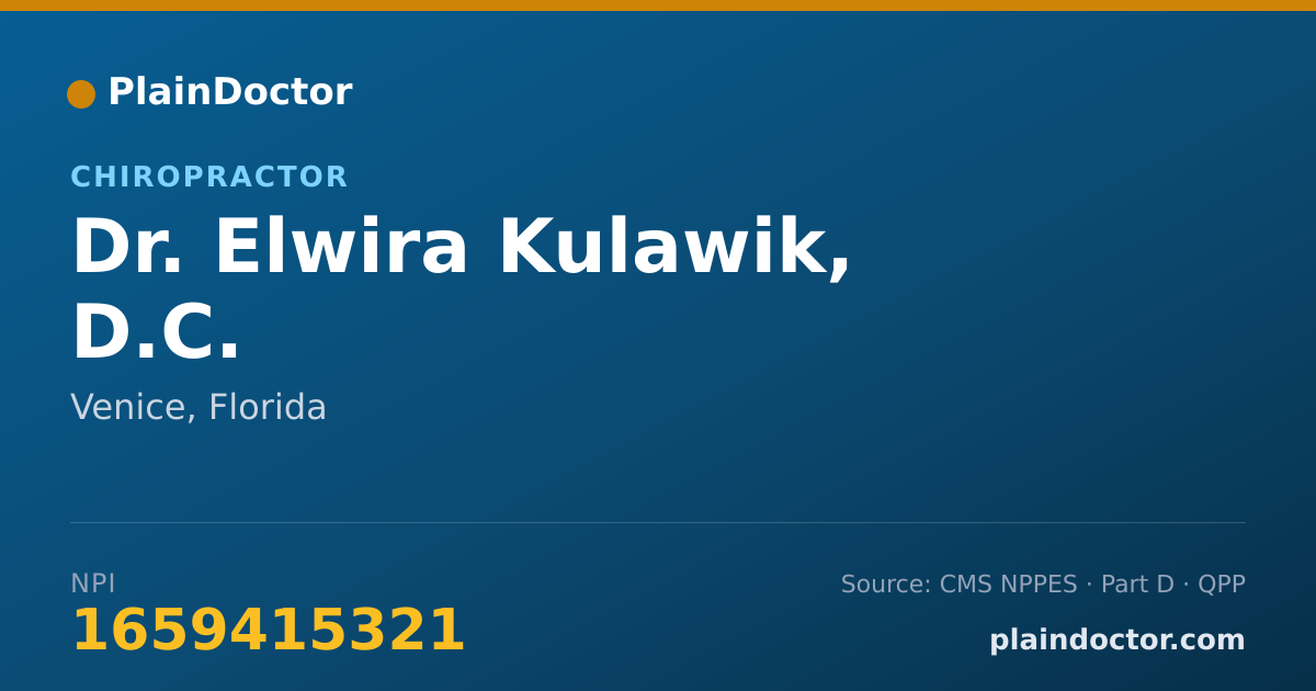 Shareable card for Elwira Kulawik, D.C. - Chiropractor, Venice, FL