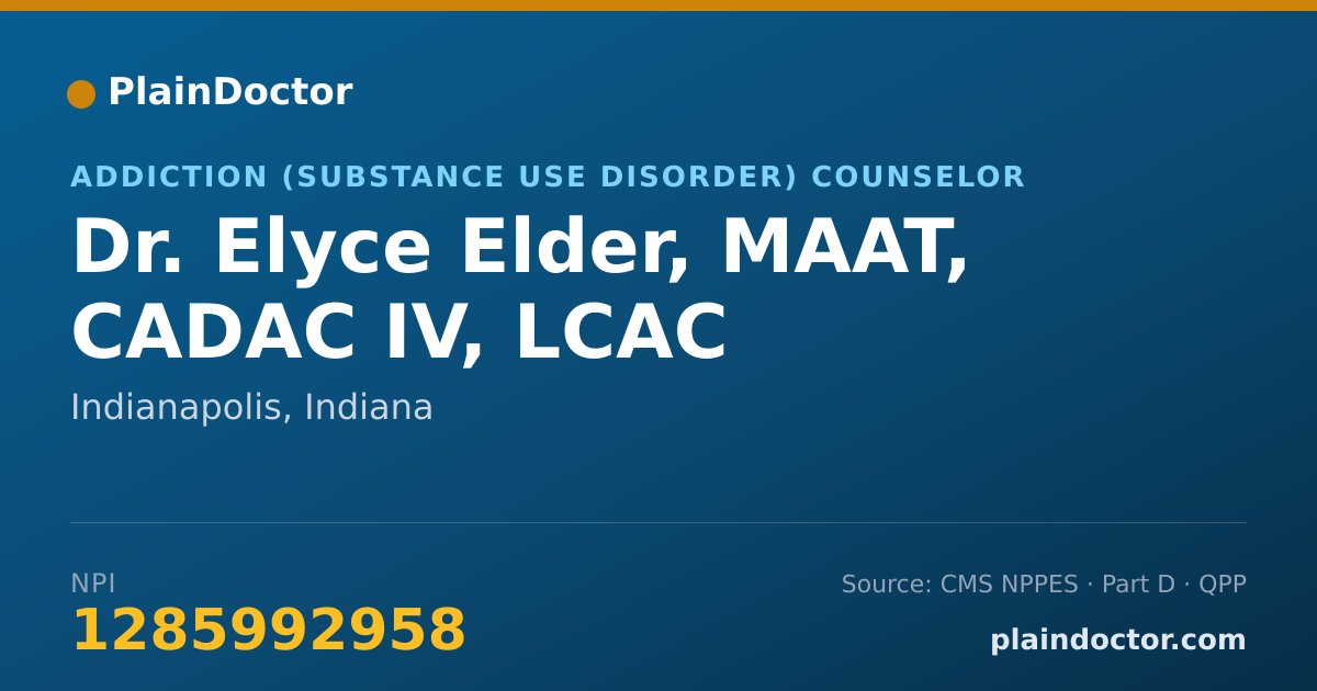Shareable card for Elyce Elder, MAAT, CADAC IV, LCAC - Addiction (Substance Use Disorder) Counselor, Indianapolis, IN