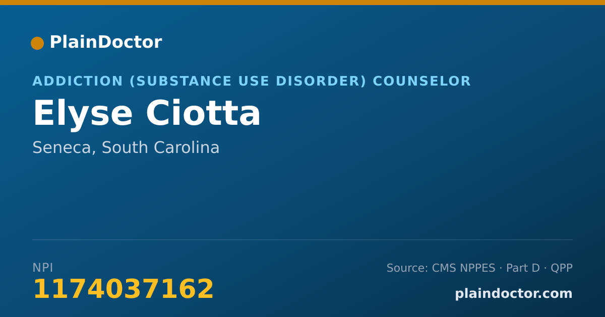 Shareable card for Elyse Ciotta - Addiction (Substance Use Disorder) Counselor, Seneca, SC