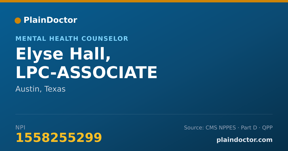Shareable card for Elyse Hall, LPC-ASSOCIATE - Mental Health Counselor, Austin, TX