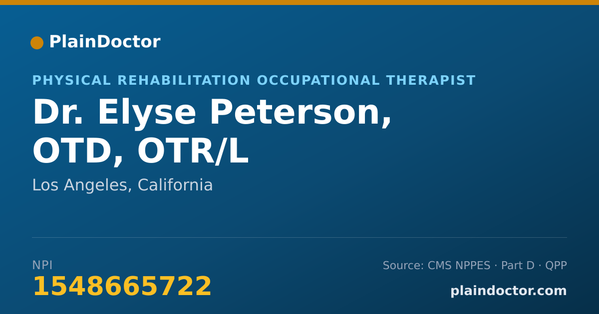 Shareable card for Elyse Peterson, OTD, OTR/L - Physical Rehabilitation Occupational Therapist, Los Angeles, CA