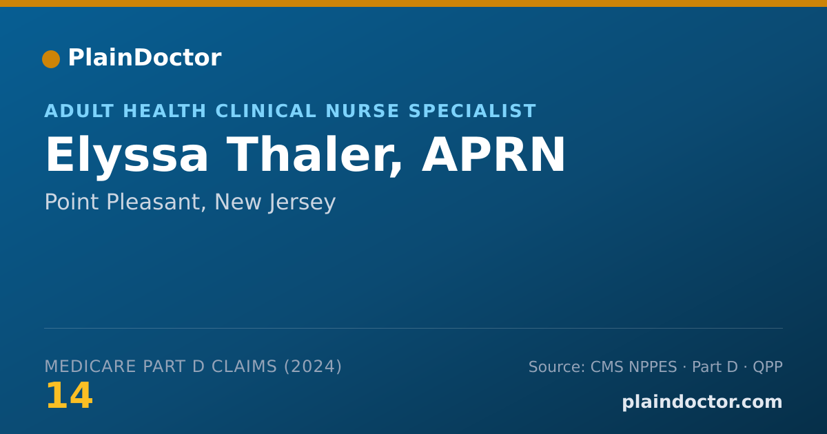 Shareable card for Elyssa Thaler, APRN - Adult Health Clinical Nurse Specialist, Point Pleasant, NJ