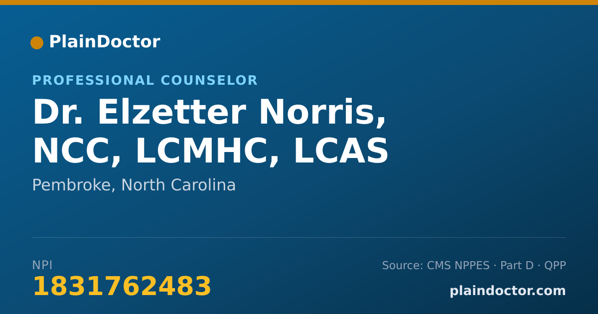 Shareable card for Elzetter Norris, NCC, LCMHC, LCAS - Professional Counselor, Pembroke, NC