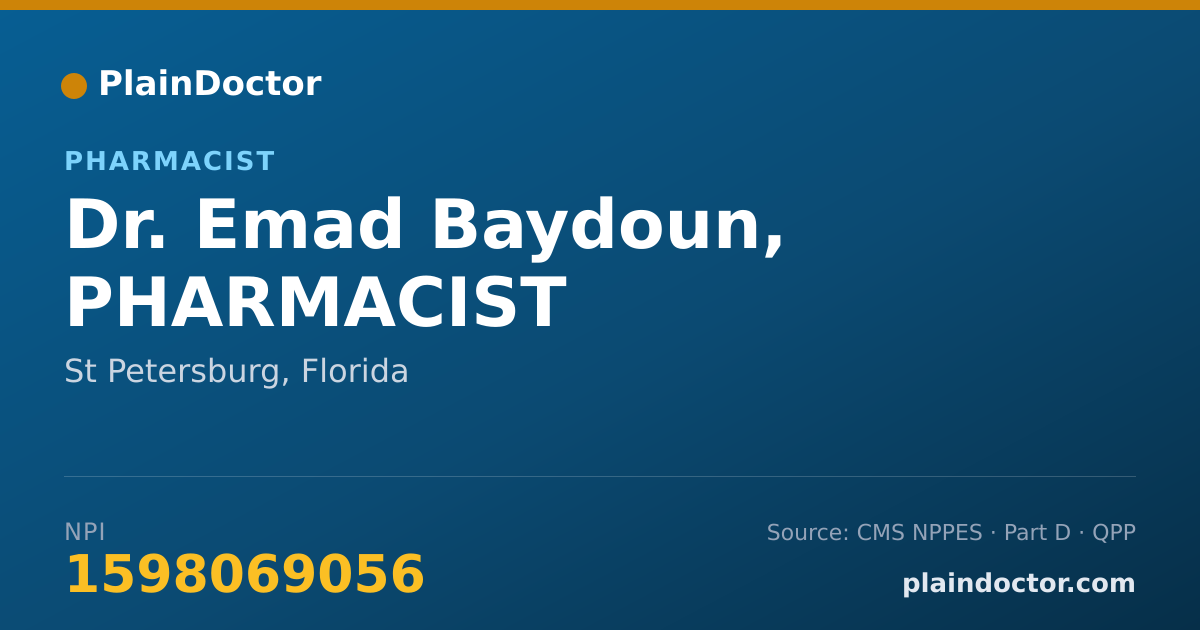 Shareable card for Emad Baydoun, PHARMACIST - Pharmacist, St Petersburg, FL