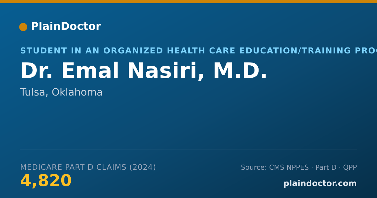 Shareable card for Emal Nasiri, M.D. - Student in an Organized Health Care Education/Training Program, Tulsa, OK