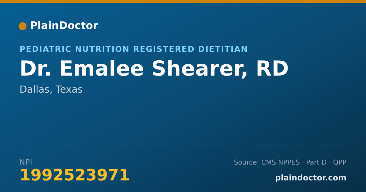 Shareable card for Emalee Shearer, RD - Pediatric Nutrition Registered Dietitian, Dallas, TX