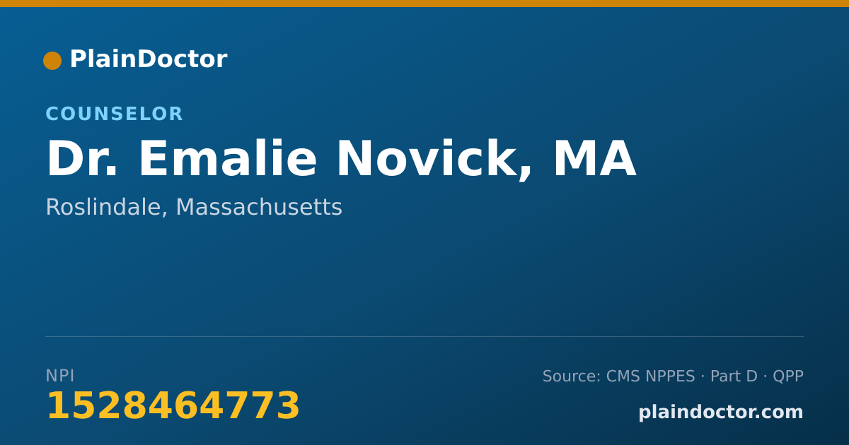 Shareable card for Emalie Novick, MA - Counselor, Roslindale, MA
