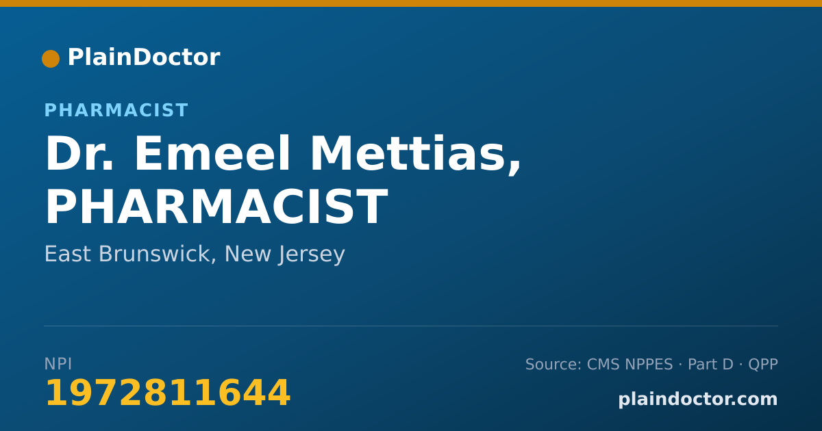 Shareable card for Emeel Mettias, PHARMACIST - Pharmacist, East Brunswick, NJ