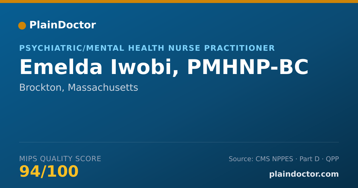 Shareable card for Emelda Iwobi, PMHNP-BC - Psychiatric/Mental Health Nurse Practitioner, Brockton, MA