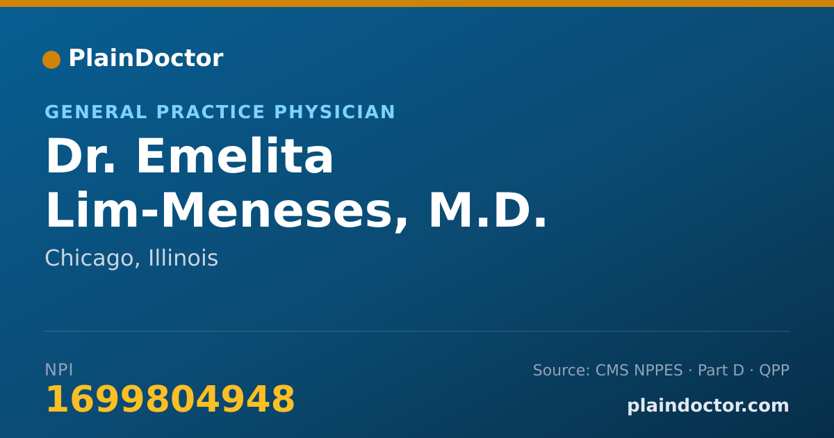 Shareable card for Emelita Lim-Meneses, M.D. - General Practice Physician, Chicago, IL