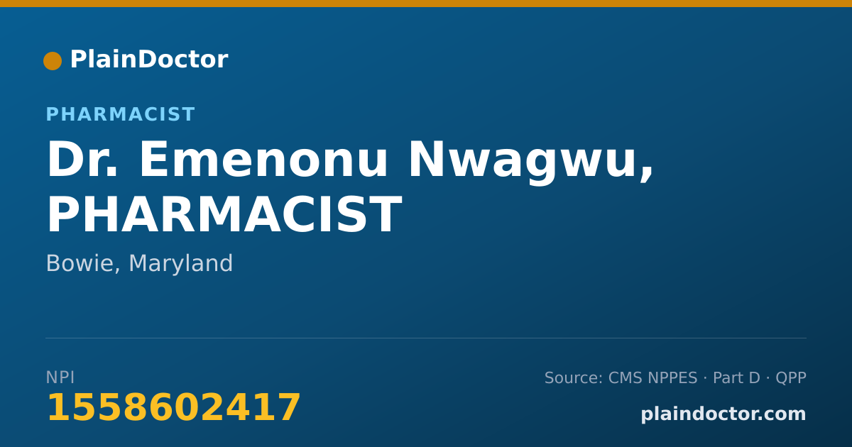 Shareable card for Emenonu Nwagwu, PHARMACIST - Pharmacist, Bowie, MD