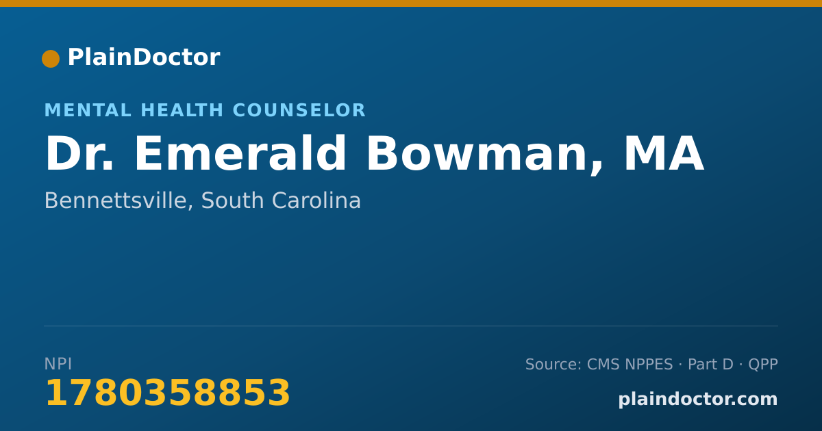 Shareable card for Emerald Bowman, MA - Mental Health Counselor, Bennettsville, SC