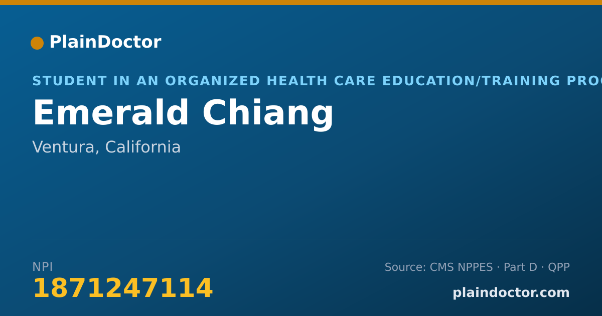 Shareable card for Emerald Chiang - Student in an Organized Health Care Education/Training Program, Ventura, CA