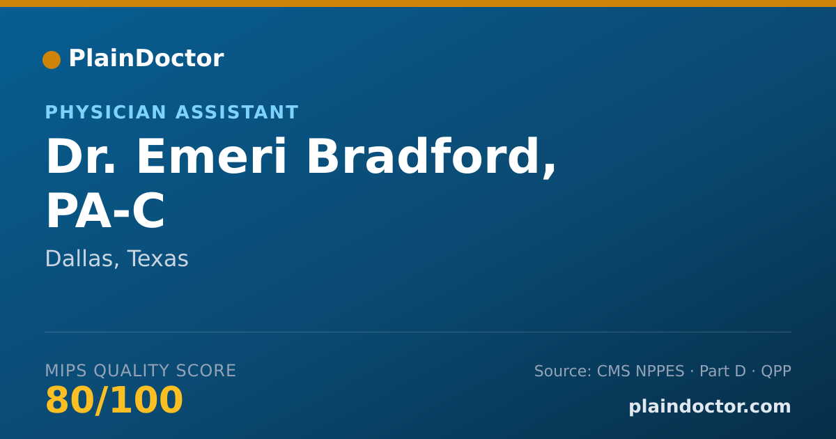 Shareable card for Emeri Bradford, PA-C - Physician Assistant, Dallas, TX
