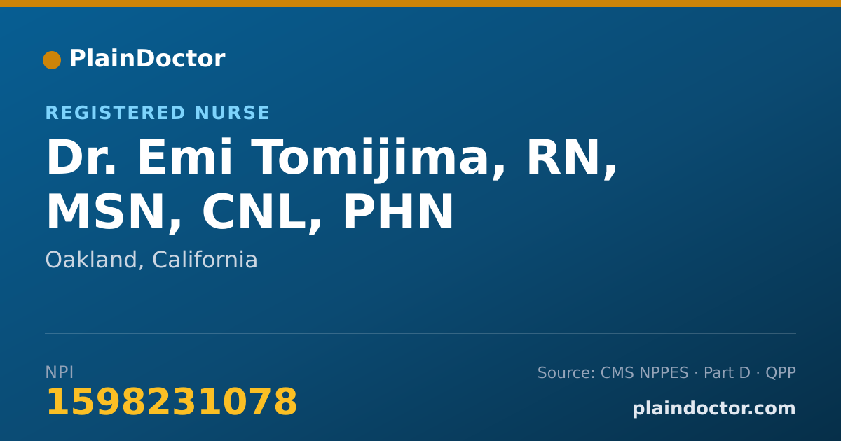 Shareable card for Emi Tomijima, RN, MSN, CNL, PHN - Registered Nurse, Oakland, CA