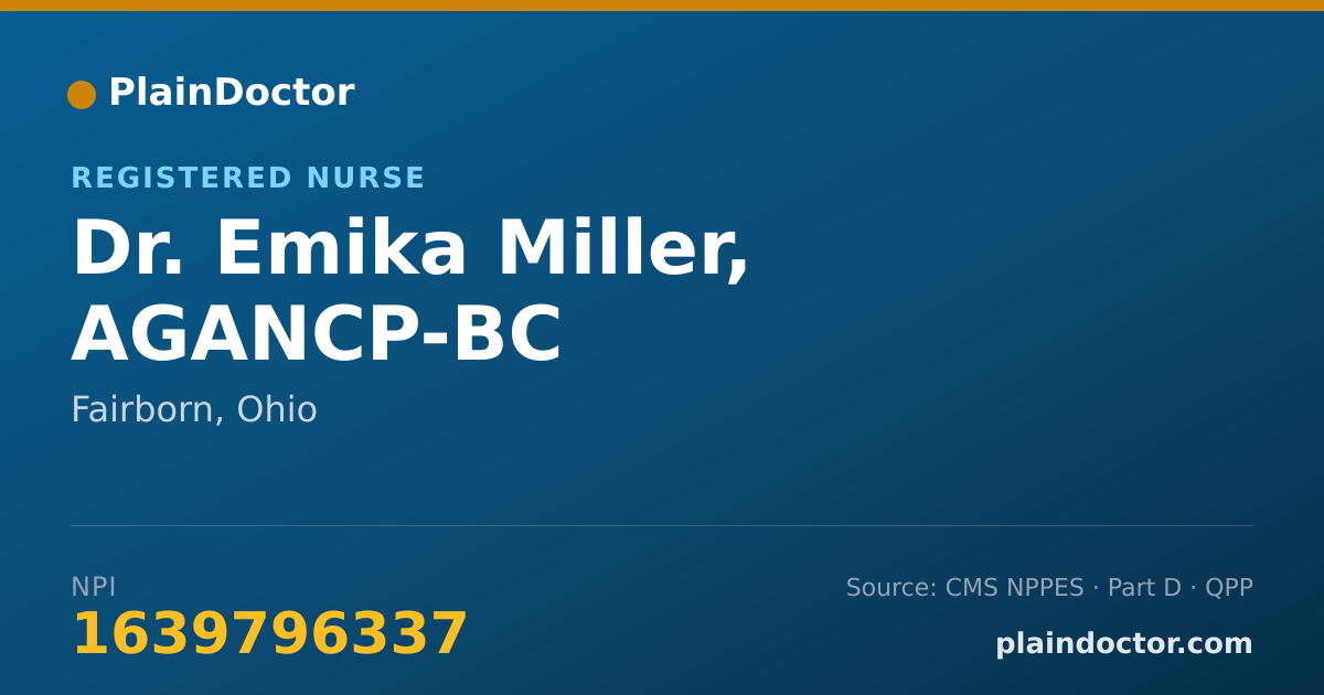 Shareable card for Emika Miller, AGANCP-BC - Registered Nurse, Fairborn, OH