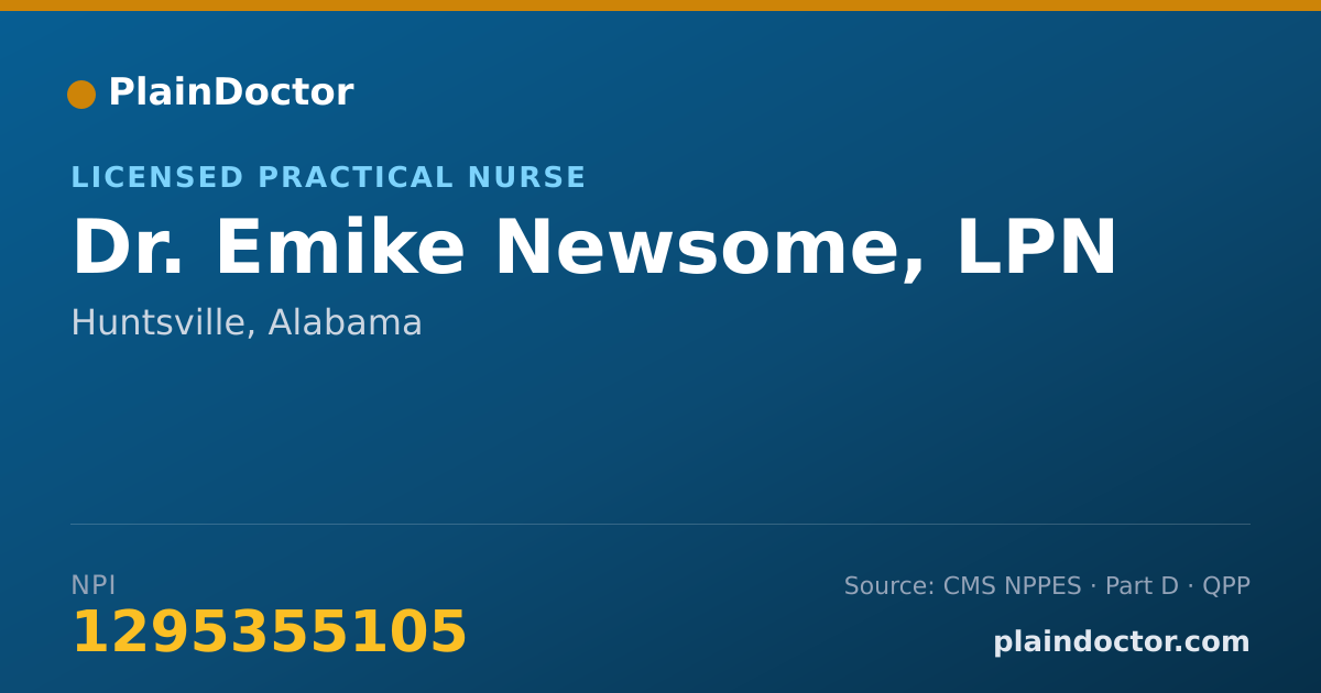 Shareable card for Emike Newsome, LPN - Licensed Practical Nurse, Huntsville, AL