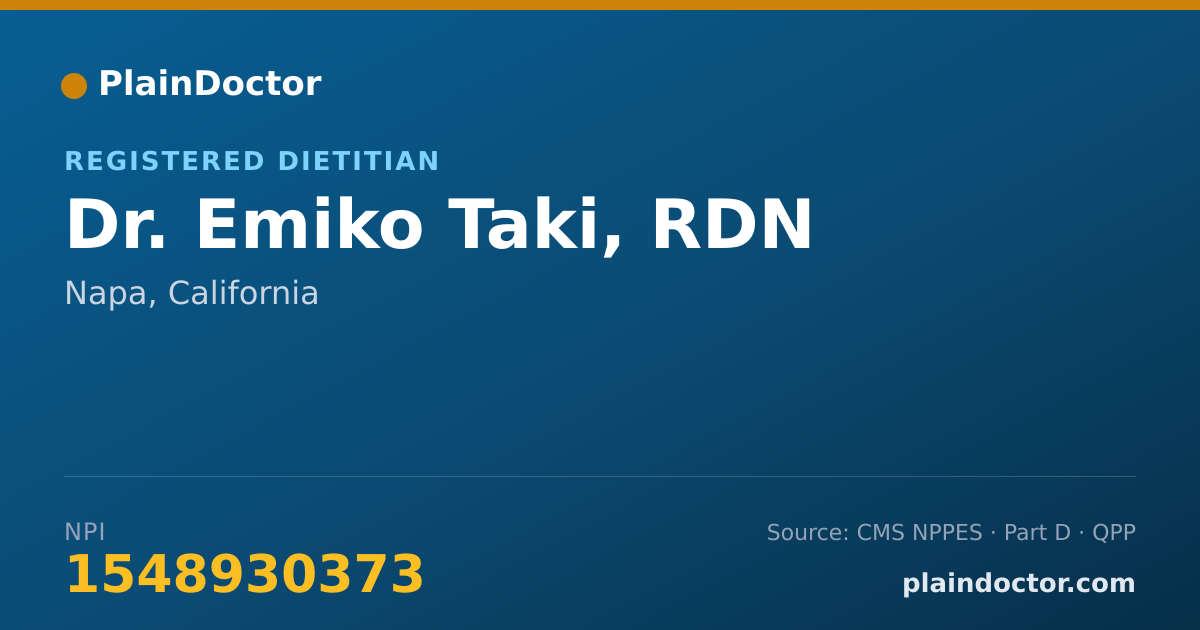 Shareable card for Emiko Taki, RDN - Registered Dietitian, Napa, CA