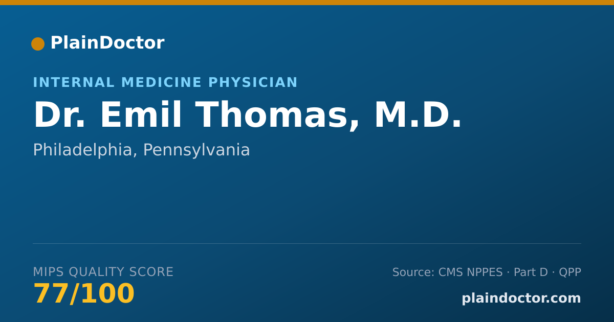 Shareable card for Emil Thomas, M.D. - Internal Medicine Physician, Philadelphia, PA