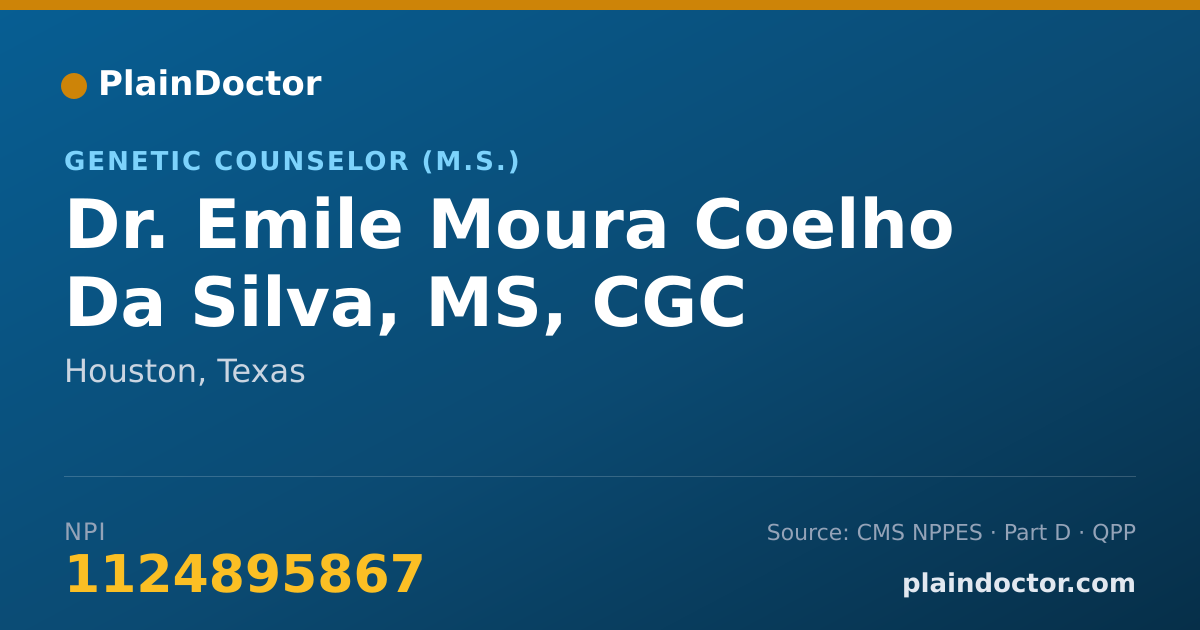 Shareable card for Emile Moura Coelho Da Silva, MS, CGC - Genetic Counselor (M.S.), Houston, TX