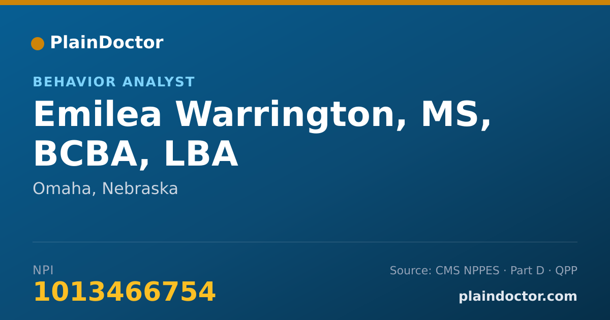 Shareable card for Emilea Warrington, MS, BCBA, LBA - Behavior Analyst, Omaha, NE