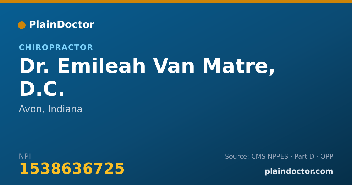 Shareable card for Emileah Van Matre, D.C. - Chiropractor, Avon, IN
