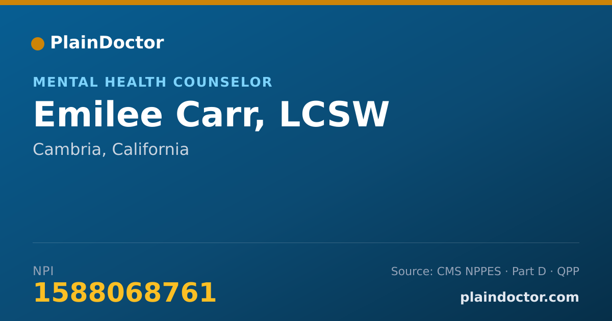 Shareable card for Emilee Carr, LCSW - Mental Health Counselor, Cambria, CA