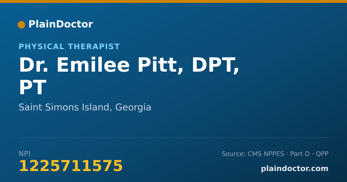 Shareable card for Emilee Pitt, DPT, PT - Physical Therapist, Saint Simons Island, GA