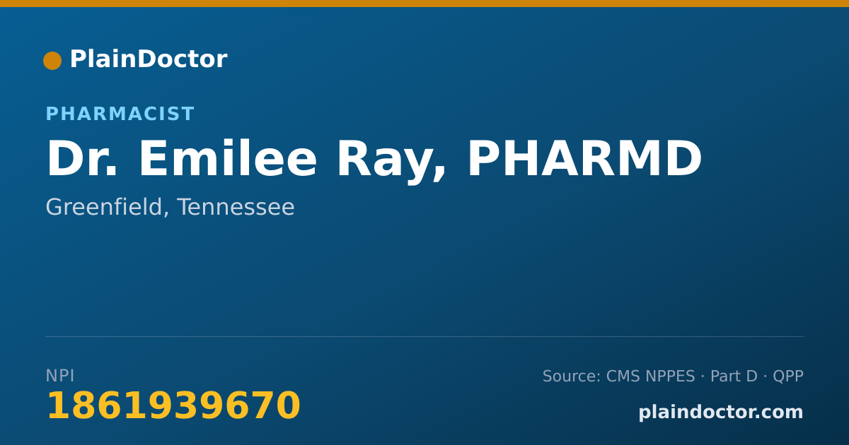 Shareable card for Emilee Ray, PHARMD - Pharmacist, Greenfield, TN