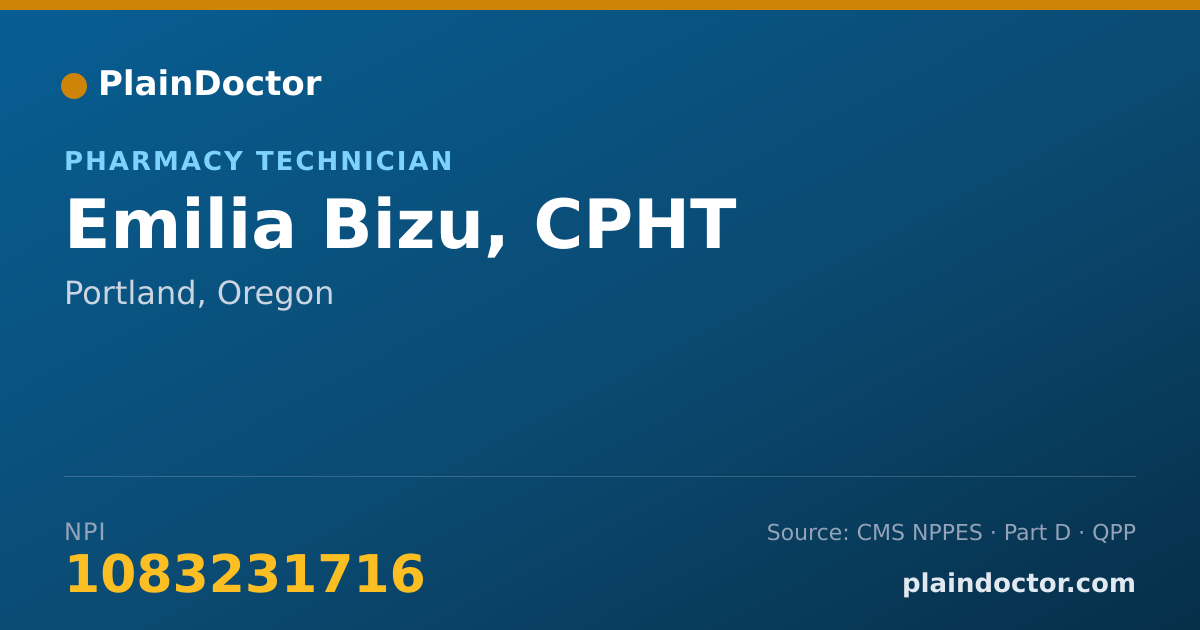 Shareable card for Emilia Bizu, CPHT - Pharmacy Technician, Portland, OR