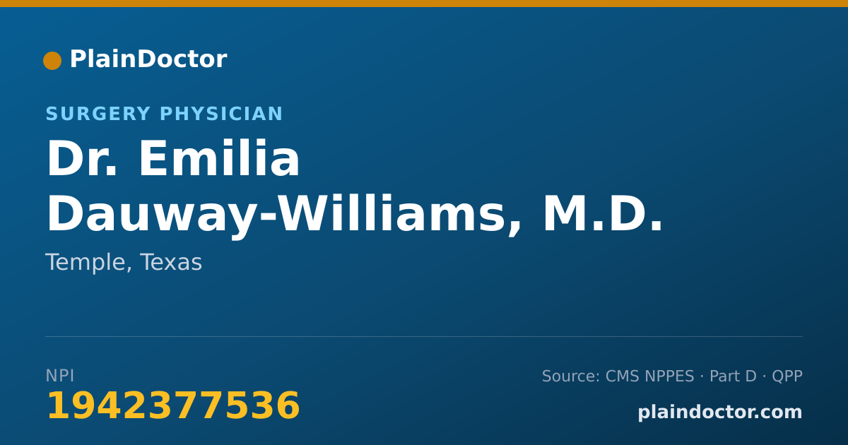 Shareable card for Emilia Dauway-Williams, M.D. - Surgery Physician, Temple, TX