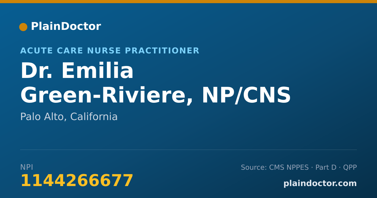 Shareable card for Emilia Green-Riviere, NP/CNS - Acute Care Nurse Practitioner, Palo Alto, CA