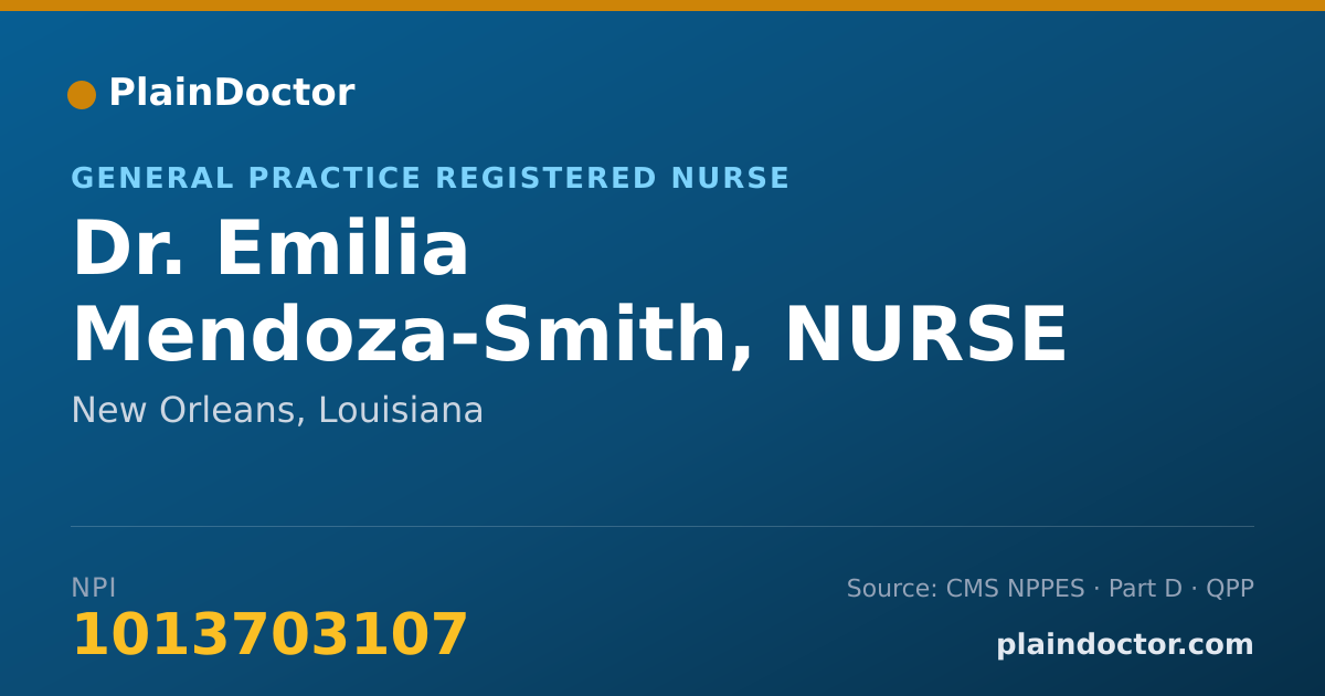 Shareable card for Emilia Mendoza-Smith, NURSE PRACTITIONER - General Practice Registered Nurse, New Orleans, LA