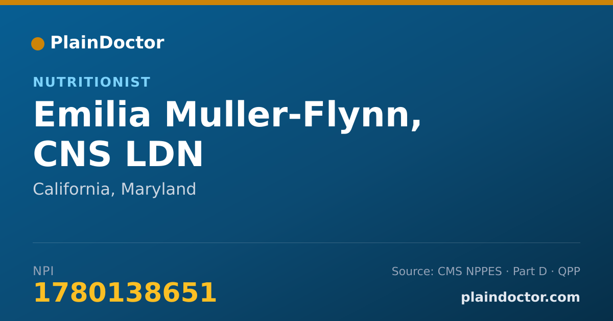 Shareable card for Emilia Muller-Flynn, CNS LDN - Nutritionist, California, MD