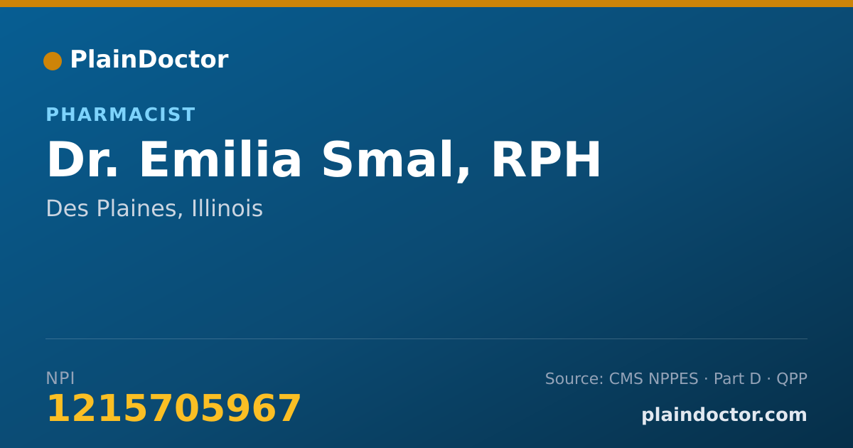 Shareable card for Emilia Smal, RPH - Pharmacist, Des Plaines, IL