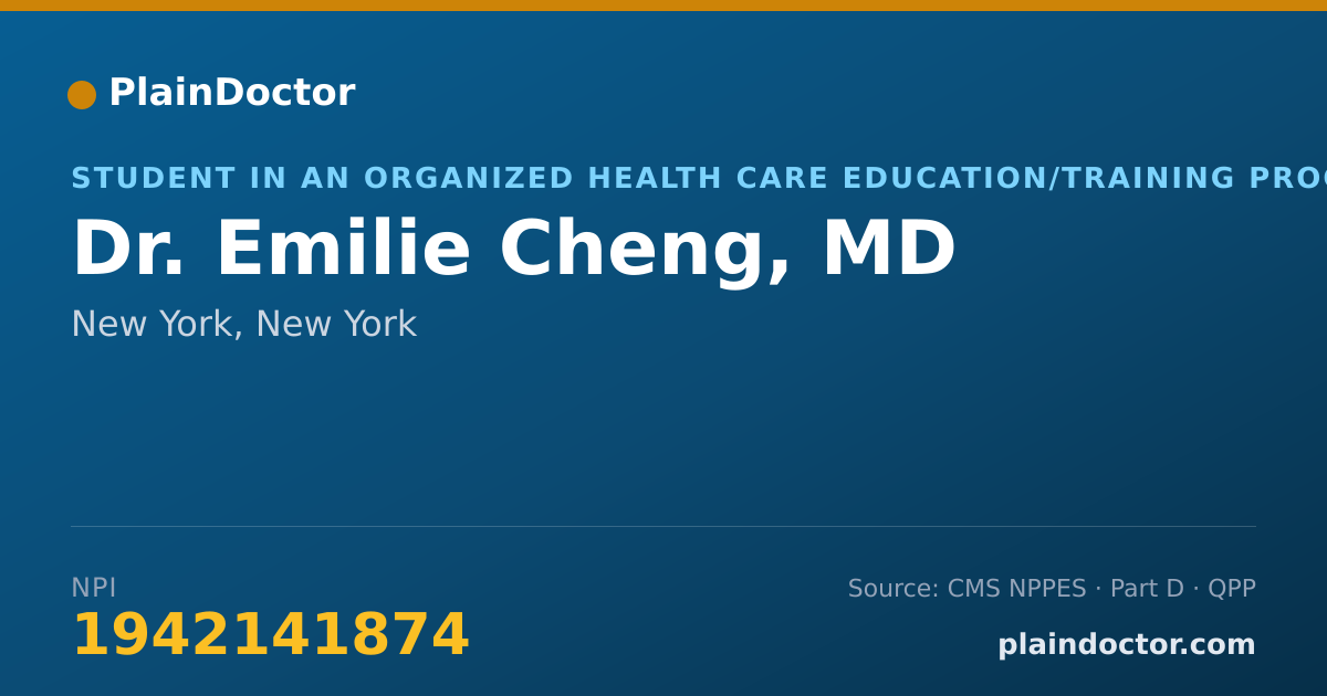 Shareable card for Emilie Cheng, MD - Student in an Organized Health Care Education/Training Program, New York, NY