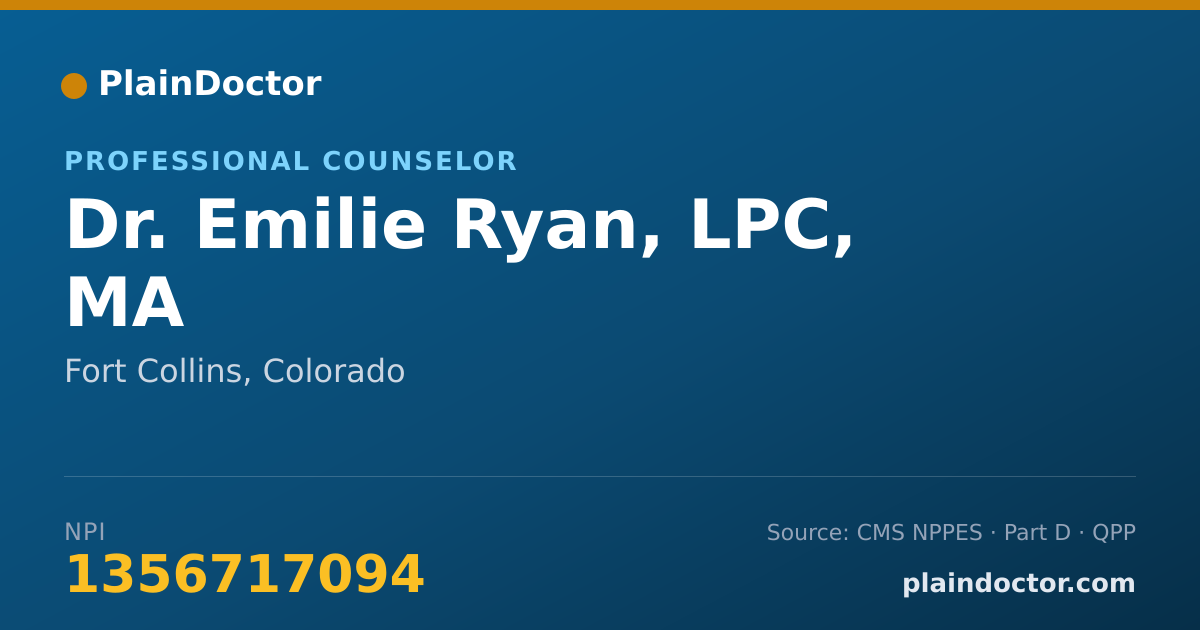 Shareable card for Emilie Ryan, LPC, MA - Professional Counselor, Fort Collins, CO