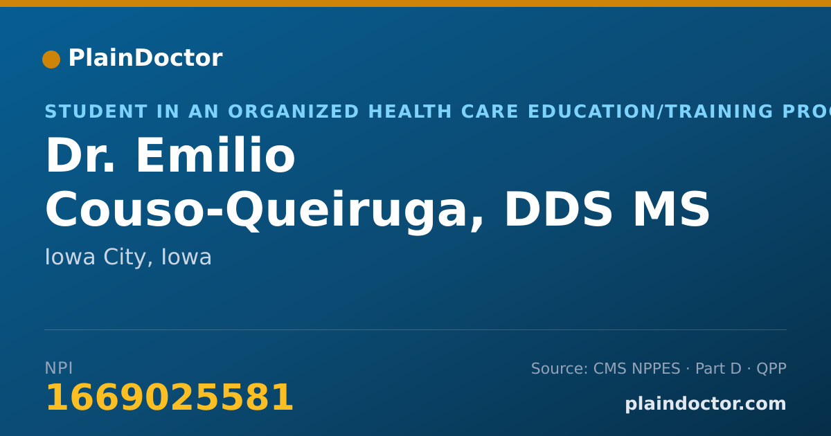 Shareable card for Emilio Couso-Queiruga, DDS  MS - Student in an Organized Health Care Education/Training Program, Iowa City, IA