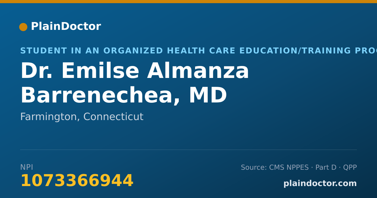 Shareable card for Emilse Almanza Barrenechea, MD - Student in an Organized Health Care Education/Training Program, Farmington, CT
