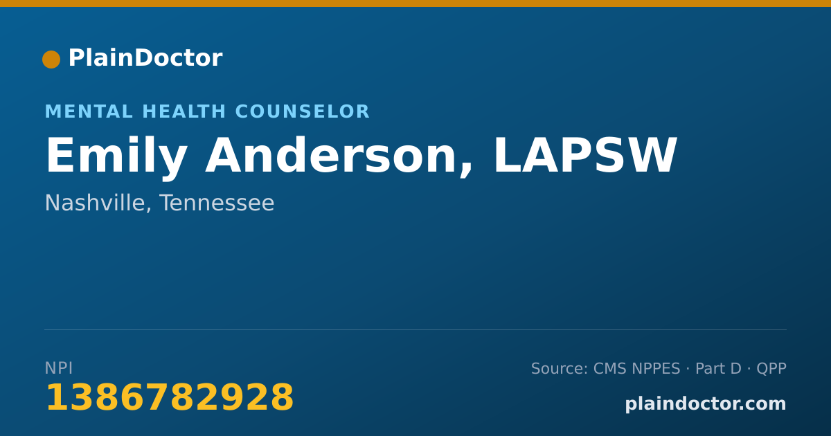Shareable card for Emily Anderson, LAPSW - Mental Health Counselor, Nashville, TN