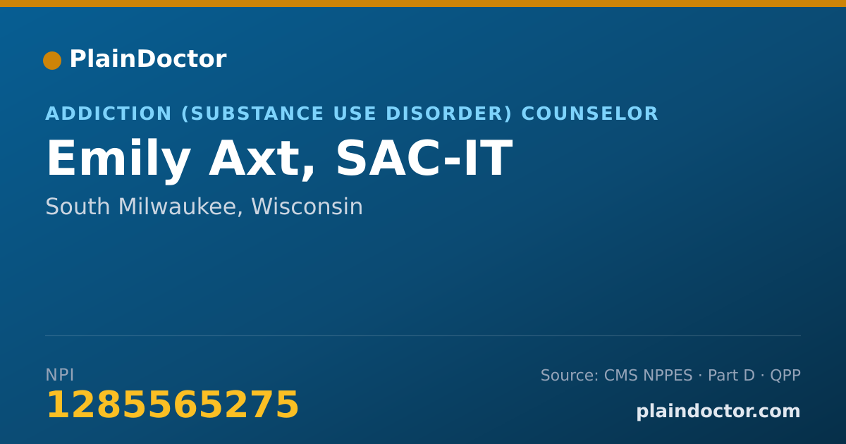 Shareable card for Emily Axt, SAC-IT - Addiction (Substance Use Disorder) Counselor, South Milwaukee, WI