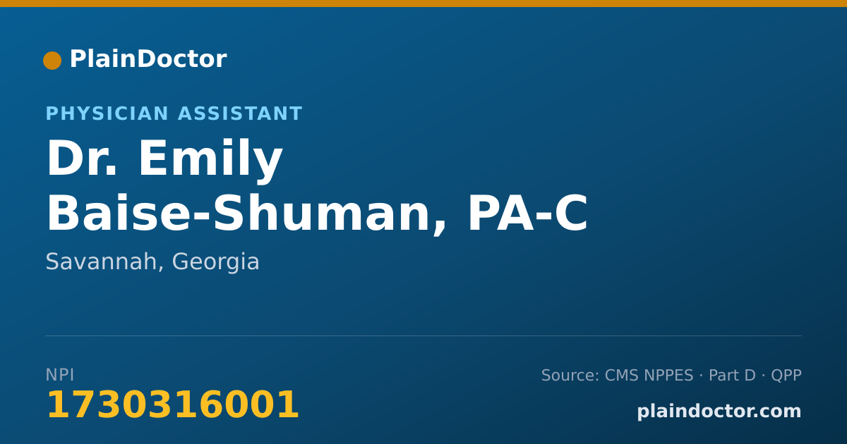 Shareable card for Emily Baise-Shuman, PA-C - Physician Assistant, Savannah, GA