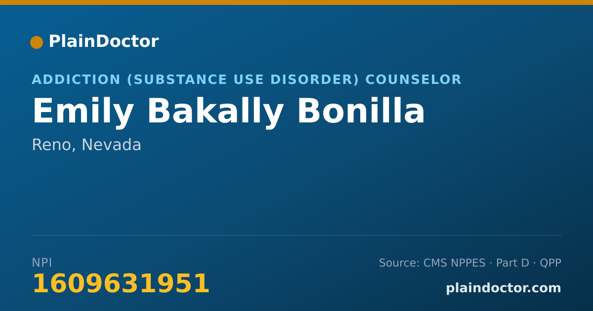 Shareable card for Emily Bakally Bonilla - Addiction (Substance Use Disorder) Counselor, Reno, NV